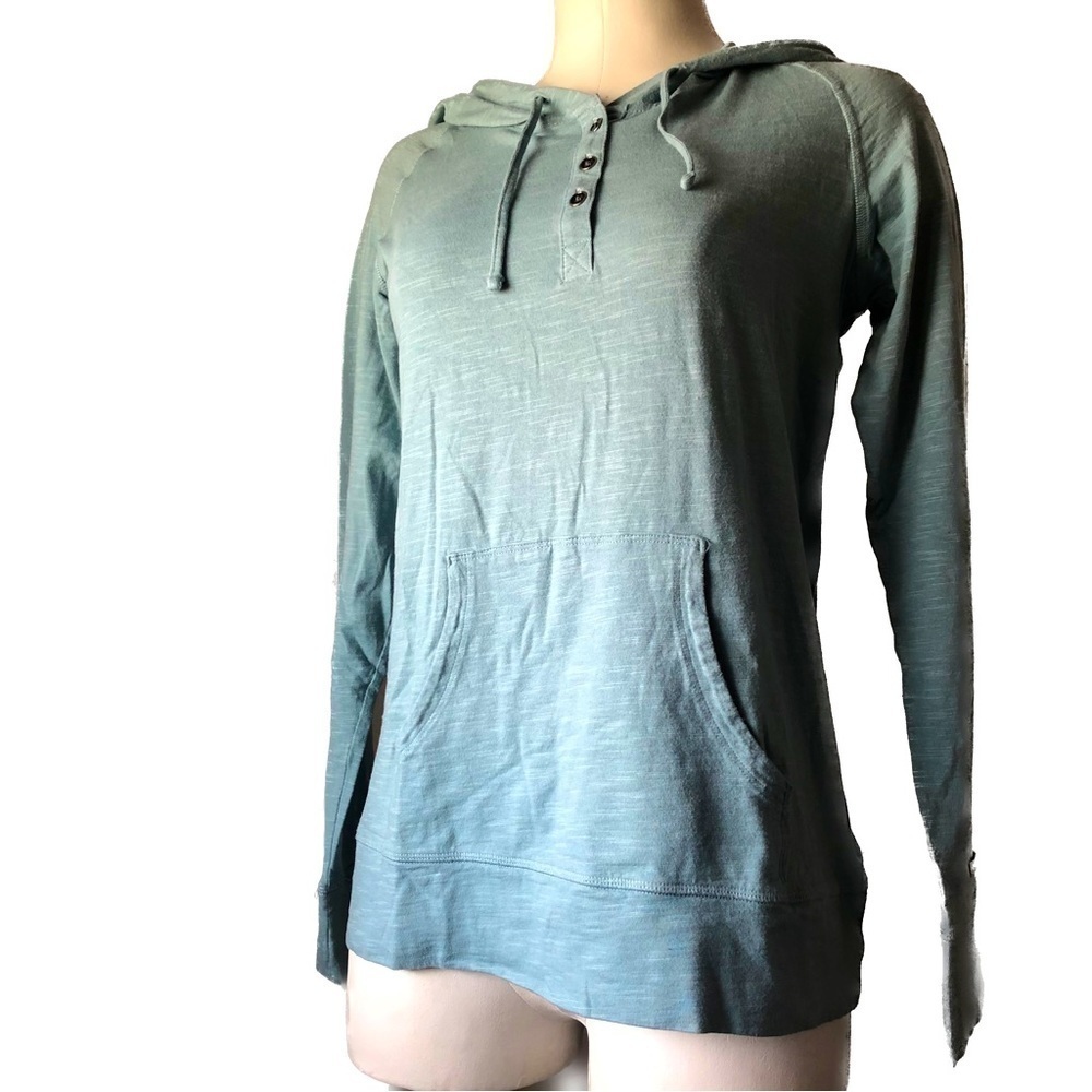 Columbia Teal Henley Hoodie Omni Shield Top Long Sleeve Activewear Size Small